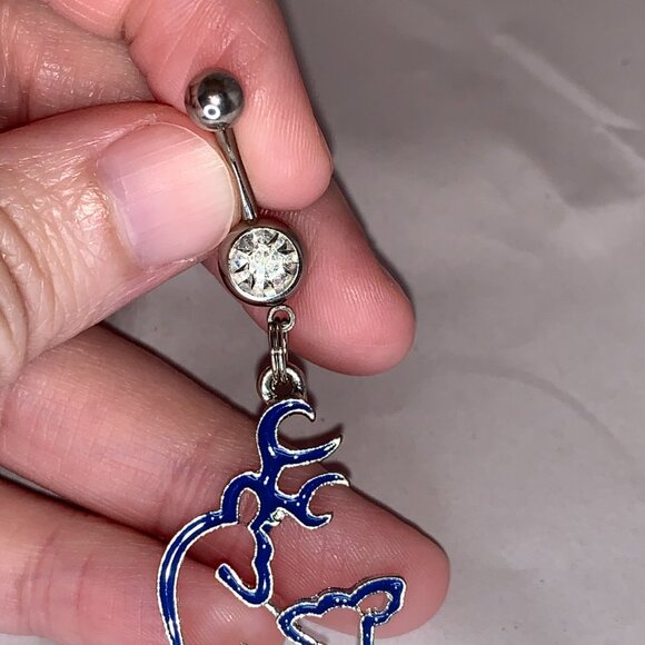 Navy Blue Buck and Doe Love Browning Dangle Belly Ring - Picture 2 of 16